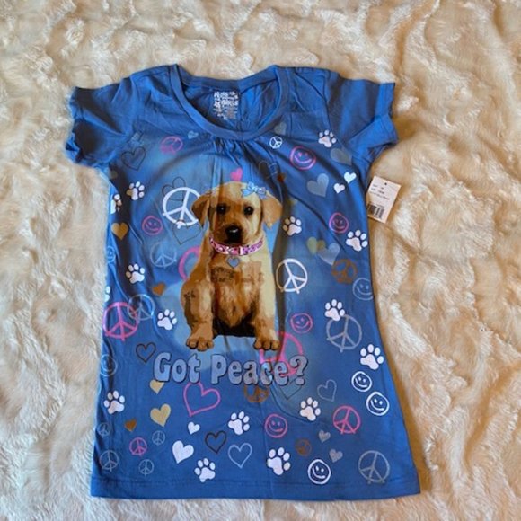 2/$30 Ross Sportswear Blue Puppy T-shirt Girls Size L NWT - Picture 2 of 7
